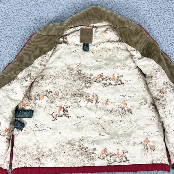 Lauren Ralph Lauren Vest Womens Large Red Quilted Corduroy Collar Equestrian - Picture 5 of 8